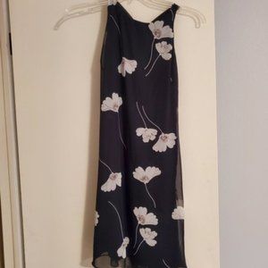 American Living Navy White Floral-Print Georgette Dress Size 4